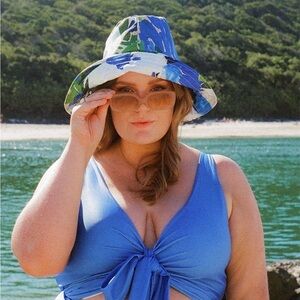 Baiia Linen Bucket Hat - Monet Wide Brim Sun Blue Green White Australia